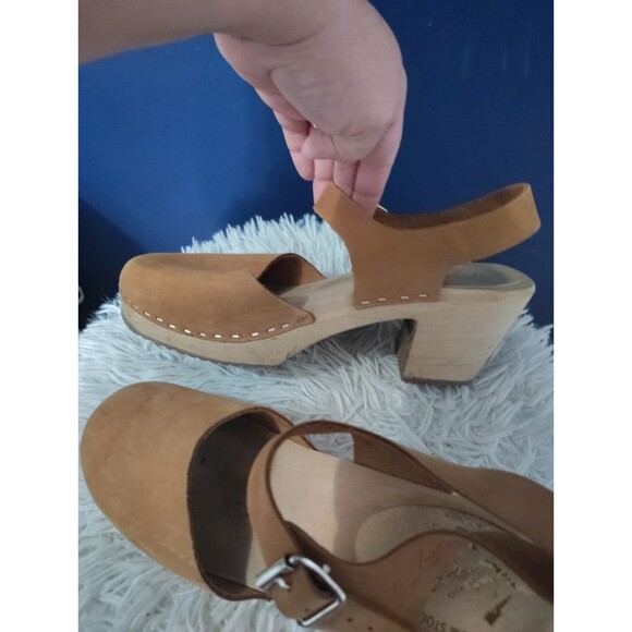Lotta's Stockholm Swedish Comfort Womens 40 US 8.5  Wooden Clog Sandals Leather - Picture 9 of 10